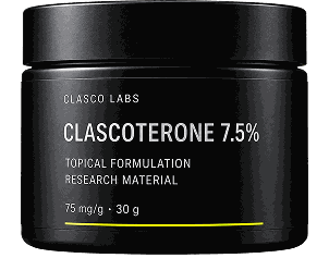 Clasco Lab Clascoterone 7.5% jar, front view, showing 75 mg/g and 30 g on the label