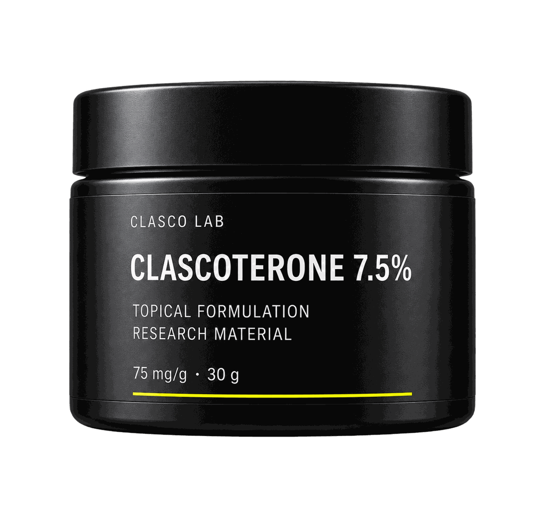 Clasco Lab Clascoterone 7.5% jar, front view, showing 75 mg/g and 30 g on the label
