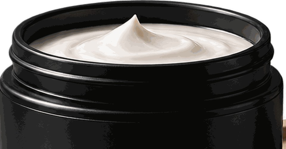 Close detail of the cream inside a Clasco Lab jar, showing its texture and matte black rim